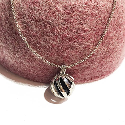 My Sunshine : Bola de Grossesse Motif Torsade Simple, Sautoir chaîne argenté avec écrin Cadeau - Grelot au Choix (Noir)