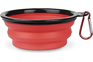 SOLUZIONIGIARDINO Bol de voyage pour chiens et chats 450 ml pliable pour eau et croquettes en silicone portable avec mousqueton, accessoires pour animaux (rouge)