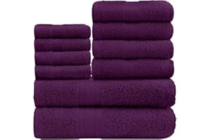 GC GAVENO CAVAILIA 10-Piece Towel Bale Set - Soft & Absorbent 450 GSM Bathroom Towels - Includes 2 Bath Towels, 4 Hand Towels, 4 Face Cloths - Premium Quality, Machine Washable - Purple
