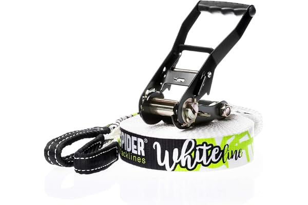 SPIDER SLACKLINE SKS01 - Slackline Kit White Line - Tendeur à Poignée Ergonomique, Sac de Rangement - Slackliners Dèbutant et Intermédiaire - Sangle Longueur 15 m