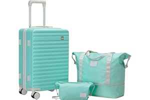 Joyway Valise Cabine 55x35x25, Bagage Cabine en ABS Valise Rigide 4 roulettes Valise de Voyage avec Serrure TSA，Valise Ultra-légère avec Sac à Main et Trousse de Mmaquillage