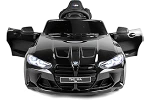 PLAYHOUSE BMW M4, MPower- 90W, Eva Räder, Ledersitz, Kinderauto Kinderfahrzeug Kinder Elektroauto, 12V 10ah, Bluetooth, Fernbedienung 2.4G (Schwarz)