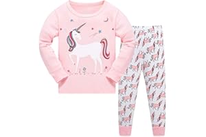 TEDD Mädchen Schlafanzug Baumwolle Süß Einhorn Langarm Zweiteiliger Schlafanzüge Set Kinder Nachtwäsche Winter Weihnachten Pyjama Größe 1-12 Jahre