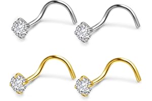 PiercingJ - 2PCS Anneau Boucle de Nez Septum Zircon Cristal Arcade Courbe Crochet Spiral Acier Inoxydable Bijoux de Corps