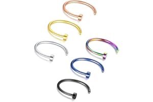 Briana Williams Fake Nariz Anillos Hoop-20G 18G 16G Nariz Aro Anillo 6mm/8mm/10mm/12mm Nariz Piercing labio Septum Anillo Arete Faux Joyería piercing del cuerpo 6 piezas