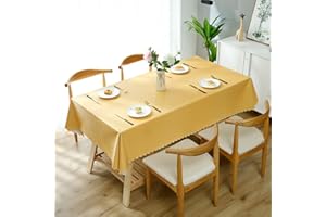 FANSU Wipe Clean PVC Tablecloth Waterproof Rectangular Solid Color Table Cloth Cover, Oil- and Splash-Proof Tablecloths for Outdoor Party Picnic Indoor Kitchen Dining Table (140x200cm,yellow)