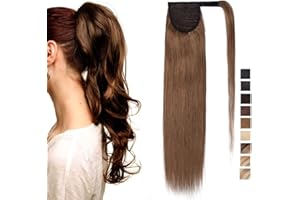 SEGO Extension Coda Capelli Veri Clip Code di Cavallo Fascia Unica 100% Remy Human Hair Lisci Umani Naturali Ponytail Extensions Aderire 40cm-80g # Castano Chiaro