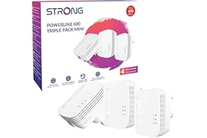 STRONG AV600 Powerline Adapter, HomePlug AV2 Ethernet Extender, Plug & Play Setup, One-Button Security, Power Saving Mode, 100Mbps LAN, Ideal for TV, PC, or Gaming Console(3 Pack & New Version)