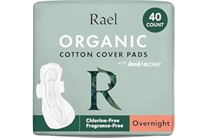 Rael Compresas para mujer, funda de algodón orgánico, compresas menstruales con alas, cuidado femenino, servilletas sanitarias, gran absorción, sin perfume, ultrafinas (durante la noche,40 unidades)