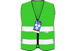 ‎EAZY CASE EAZY CASE Reflektorweste für Kinder, Sicherheitsweste, Reißverschluss-Warnweste mit Reflektoren, atmungsaktiv, Reflektierend, zur Erhöhung der Sichtbarkeit im Straßenverkehr, S, Grün