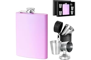 ‎ANZOME ANZOME 9oz 266ml Edelstahl Flachmann für Frauen - Auslaufsicherer Flachmann mit 4 Bechern, Trichter, Hülle und Aufbewahrungstasche - Ideal für Outdoor-Aktivitäten und als Geschenk, Rosa