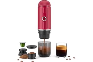 RECAFIMIL Macchina Espresso Portatile Elettrico Ricaricabile 12V Riscaldamento On-Click Macchina Caffettiera Automatica Compatibile con NS Capsule e Caffè Macinato per Campeggio Viaggi Casa (Rosso)