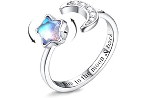 MILACOLATO Fidget Ring for Women Kids Girls Anxiety Rings Open Adjustable Silver Sunflower Opal Moonstone Star Moon Snow Lotus Spinner Mood Rings Knuckle Rings Jewellery