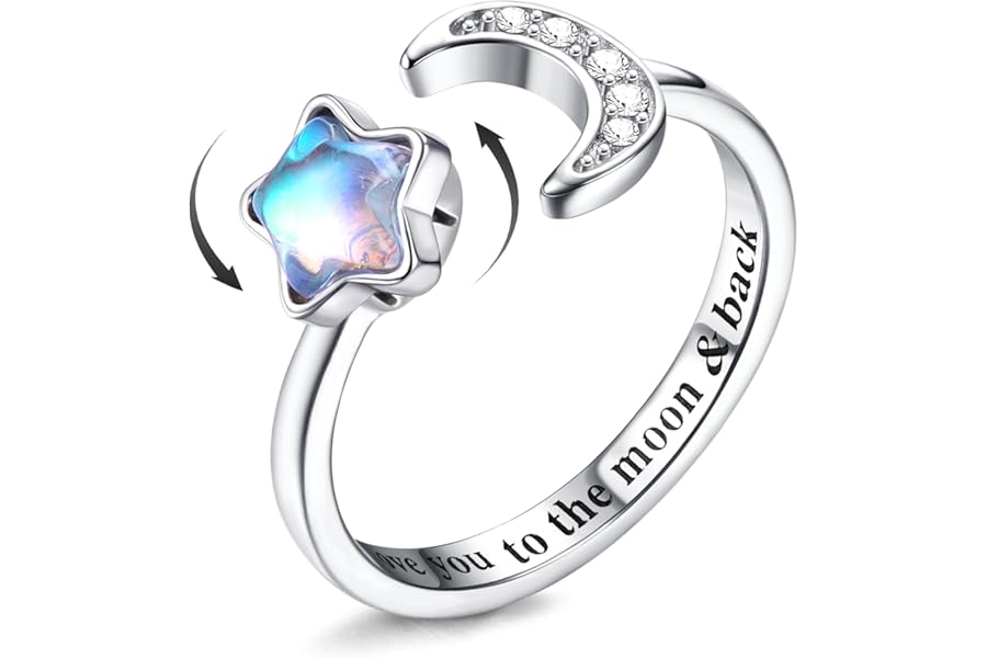 MILACOLATO Fidget Ring for Women Kids Girls Anxiety Rings Open Adjustable Silver Sunflower Opal Moonstone Star Moon Snow Lotus Spinner Mood Rings Knuckle Rings Jewellery