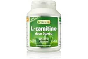 Greenfood L-carnitine 500 mg, 100 comprimés, Sans additifs artificiels. Sans OGM.Sans lactose. Sans gluten. Vegan.
