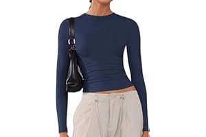 ARCFEETORY Women's Soft Long Sleeve Shirts Crew Neck Tops Basic Tees Stretchy Going Out Crop Tops Y2K Slim Fit T-Shirts