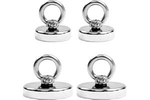 PIWOSGOL 4 Stück Ösenmagnete Stark, Neodym-Magnete 32kg 60kg, Fischermagnete Stark, Magnetfischen, Runde Magnete für Zuhause, Werkstatt, Wasser