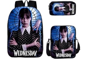 HAOYUNLAI Mercredi Sac à Dos, 3 pièces Trousse Cartable Mercredi Addams Sac à Dos avec Sac à Lunch et Trousse à Crayons, Mercredi Addams Sac À Dos D'école pour Adolescents Filles (Style 9, 16 Pouces)