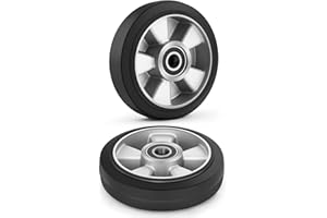 PLODAXE Jeu de 2 roues de transpalette en caoutchouc 180 x 50 mm avec roulement à billes, roulettes de chariot élévateur, roues en caoutchouc, axe 20 mm, pour transpalette, charge maximale : 1400 kg