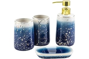 Santentre 4 Piece Bathroom Accessory Set, Luxury Ceramic Bathroom Accessories Set with Soap Dispenser, Toothbrush Holder, Tumbler, Soap Dish, Ideal Home Gift for Bathroom Decor&Organization, Blue