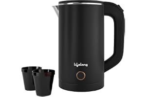 Lifelong Electric Kettle 0.8 Litre with 2 Cups | 600W Stainless Steel Kettle with Double Wall & Cool Touch Body, 360° Swivel Base, Water Level Indicator, Auto Shut-Off & Overheat Protection (Black)