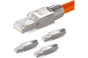 HB-DIGITAL 4x CAT 7 RJ45 Stecker Netzwerkstecker für starre LAN Kabel Verlegekabel Ethernet - werkzeuglos LSA - 10 Gbit/s AWG 22-24 vollgeschirmt STP 50μ vergoldete Kontakte