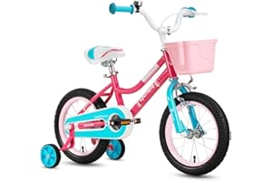 ‎HH HILAND HILAND 12/14/16 Zoll Kinderfahrrad Jungen Mädchen 2-7 Jahren Fahrrad mit Stützräder Korb Handbremse Niedliches Design Lila/Rosa