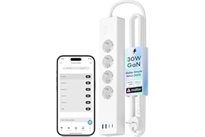 Meross Regletas Enchufes Inteligente Alargador Enchufe GaN USB C 30W, Compatible con Alexa, Matter, Apple HomeKit y Google, 4 Enchufes 2 USB-A 2 USB-C, con MSS 1.8m Cable