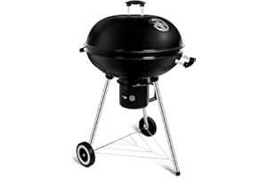 SunJas Grill na węgiel drzewny, kulisty grill z pokrywką, okrągły grill o średnicy 57 cm, wózek na węgiel drzewny z kółkami, czarna emalia