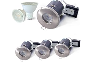 4XSweier 90 Minute Fire Rated LED Spotlights,5W 3000K Warm White IP65 Waterproof Bathroom LED Recessed Ceiling Lights,230V GU10 Downlight,Cut-Out 75mm. Satin Nickel(Non-dimmable)