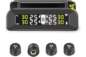 VIHBRAI TPMS Tyre Pressure Monitoring System, Solar/USB Charging Wireless Tyre Pressure Monitor, Adjustable Universial Car Tire Pressure Monitor System with 4 External Sensors 6 Alarm Modes 0-3 Bar 43Psi