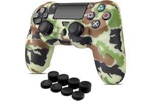 TNP PRODUCTS TNP Controller Hülle für PS4, Controller Grip Case für Sony Playstation 4 Wireless Controller, aus Silikon und Gummi, Spielzubehör mit rutschfeste Kappen für PS4 Thumbsticks, Camo Braun Grün