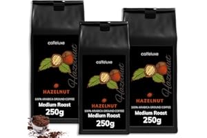 CAFFÉLUXE Caffeluxe Medium Roast Flavoured Ground Coffee Mixed Medley - Natural Hazelnut (3 x 250g Per Bag) - Arabica Coffee Beans