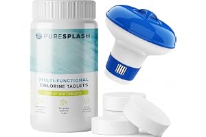 𝐏𝐔𝐑𝐄 𝐒𝐏𝐋𝐀𝐒𝐇! 1kg 4-in-1 Chlorine Tablets with Floating Dispenser – Hot Tub & Pool Chemicals for Inflatable, Paddlin