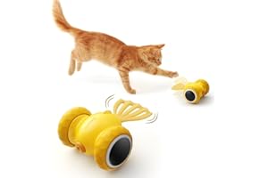 FEELNEEDY Interactive Cat Toy, Electric Goldfish Toy with Various Flexible Actions and Attractive Colorful Flashing Light, Rechargeable Cat Toy (Yellow)
