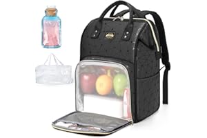 Lekesky Vielseitiger Rucksack Damen Groß mit Isolierfach / 17 Zoll Laptop Rucksack Arbeitsrucksack mit 1 auslaufsicheren Beutel und 1 Kühlakku, Schwarz…