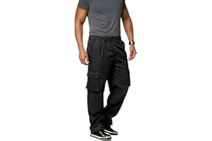 Essentials2publik Mens Cargo Combat Trousers Cotton Elasticated Waist - Easy Care Multi Pocket Work Pants Casual Work Cotton Lightweight Trousers Pants Bottoms