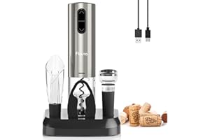 Flauno - Set di apribottiglie per vino elettrico, ricaricabile, con cavatappi in sughero automatico, con tagliapasta, tappo a vuoto, base di ricarica e cavo USB, set regalo per gli amanti del vino