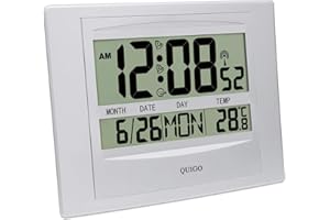 QUIGO Digital Wall Clock Radio Controlled Alarm Clock Large Display Battery Operated Bedside Desk Bedroom Office Clock Silver…