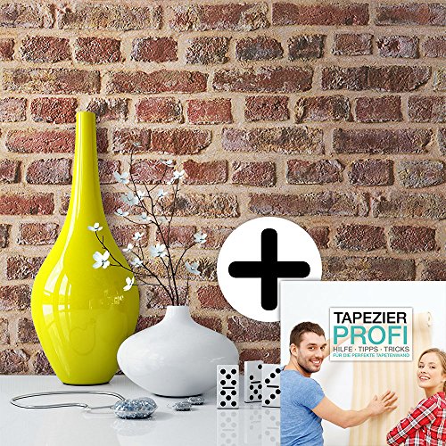 Steintapete Rot Braun Natur Stein | schöne edle Tapete im Steinmauer-Design | moderne 3D Optik für Wohnzimmer, Schlafzimmer oder Küche inkl. Newroom Tapezier Profibroschüre mit super Tipps! - 6