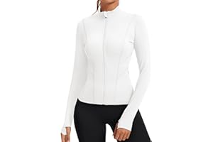 Rapbin Women's Gym Tops Long Sleeve Workout Running T-Shirt Breathable Running Jacket with Zip Side Pockets and Thumb Holes