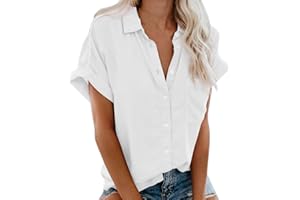 BUDAOWENG Chemise à Col Revers à Manches Courtes Et Décontractée pour Femme Tee Shirt De Sport Court Couleur Confortabletunique Chemisier Hauts Casual Blouse Chic Et élégant Grande Taille, 3XL