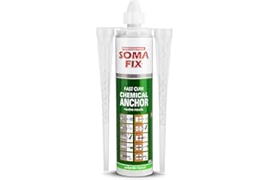 PROFESSIONAL SOMA FIX Chemical Anchor - Polyester Resin Adhesive for Brick, Concrete, Stone, Granite & Fixings - Grey Colour, Cures Rapidly + Extra Nozzle Included (300ml)