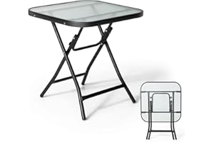 GIANTEX Mesa de Exterior de Cristal Plegable, Mesita de Café, Mesa de Patio para Comedor Portátil, sin Instalación, Mesita de Jardín para Exterior (Cuadrado)