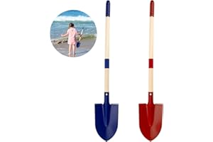 Lyreh 2pcs Pelle à Sable Enfant, Amovibles avec Manche en Bois et Poignée en Plastique Pelle de Jardin pour Tout-Petits Jouets de Plage pour Creuser & Activités Plein Air (Rouge et Bleu)