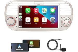 KTTCORLP Linux Autoradio per Fiat 500 2007-2015 Carplay Android Auto Bluetooth 5.0, Autoradio Fiat 500 da 7 pollici con touchscreen/FM/AM/USB/DPS/RDS/Mirror Link-bianco