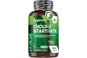 Choline Bitartrate, 714 mg Par Portion -180 Gélules Vegan (3 Mois) - Maintien d'une Fonction Hépatique Normale, Contibue au Métabolisme Normal des Lipides et de l'Homocystéine (EFSA) - WeightWorld