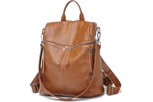 KIEPOAR Sac à Dos en PU Cuir 2 en 1 Backpack et Sac à Bandoulière pour Femme Fille, Anti-vol Daypack Sac d'école Décontracté Multipocket Léger Grande, Sac pour Travail École et Voyage