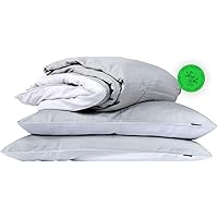 Bedtime Bambus-Bettwäsche Set, Bettbezug 135x200 cm & Kissenbezug 80x80 cm, Grau/Weiß, Atmungsaktive Wendebettwäsche