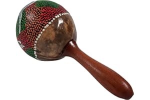 GURU SHOP Musikinstrument aus Holz, Musik Percussion Rhythmus Klang Instrument, Handgearbeitet - Kokosnuss Rassel mit Dotpainting, 20x12x12 cm